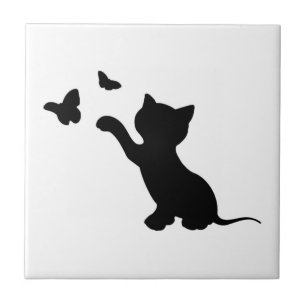 KITTEN SPELEN MET BUTTERFLIES TEGELTJE