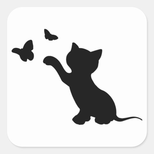 KITTEN SPELEN MET BUTTERFLIES VIERKANTE STICKER (Voorkant)