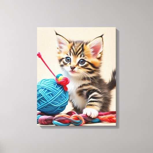 Kitten spelen met een bal van draad canvas afdruk (Voorkant)