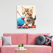 Kitten spelen met een bal van draad canvas afdruk (Insitu (Woonkamer))