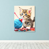Kitten spelen met een bal van draad canvas afdruk (Insitu (Houten vloer))