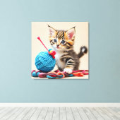 Kitten spelen met een bal van draad canvas afdruk (Insitu (Houten vloer))