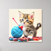 Kitten spelen met een bal van draad canvas afdruk (Voorkant)