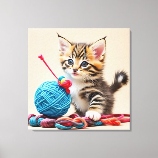 Kitten spelen met een bal van draad canvas afdruk (Voorkant)