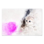 Kitten spelen met een roze garen bal waterverf foto afdruk (Voorkant)
