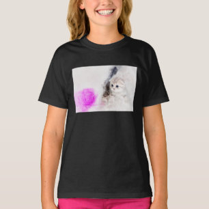 Kitten spelen met een roze garen bal waterverf t-shirt