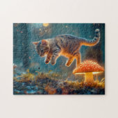 Kitten springen over een magische paddestoelpuzzel legpuzzel (Horizontaal)