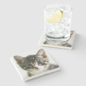 Kitten Stare Stenen Onderzetter (Zijkant)