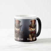 Kitten Steampunk met rode boog en hoge hoed Magische Mok (Voorkant rechts)