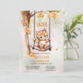 Kitten Swing 1e Verjaardagsfeest Uitnodiging (Staand voorkant)