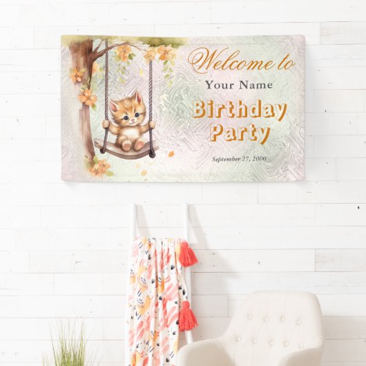 Kitten Swing Verjaardag Welkom Spandoek (Insitu)