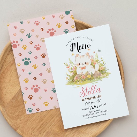 Kitten tabby wit Kitty Kat Verjaardag Uitnodiging