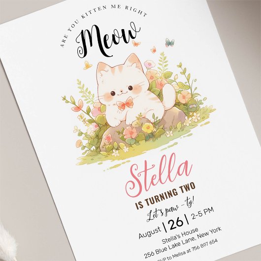 Kitten tabby wit Kitty Kat Verjaardag Uitnodiging
