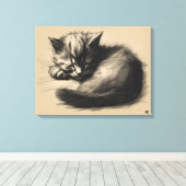 Kitten Tekening Verpakte Canvas Print (Insitu (Houten vloer))