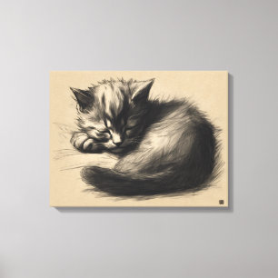 Kitten Tekening Verpakte Canvas Print