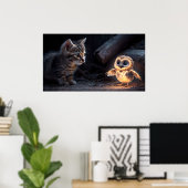Kitten & Uil Poster – Whimsical Kunst van Bosvrien (Thuiskantoor)