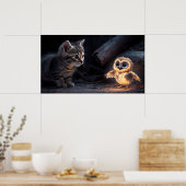 Kitten & Uil Poster – Whimsical Kunst van Bosvrien (Keuken)