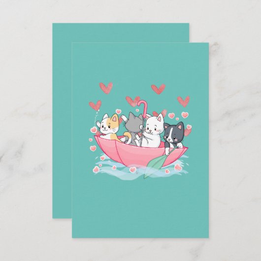 Kitten Umbrella Sierkussen Bedankkaart (Voorkant / Achterkant)