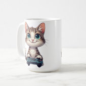 Kitten vasthoudend spelcontroller Lachende Gamer K Koffiemok (Voorkant links)