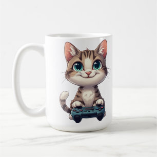 Kitten vasthoudend spelcontroller Lachende Gamer K Koffiemok