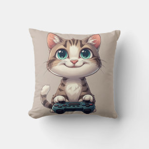 Kitten vasthoudend spelcontroller Lachende Gamer K Kussen