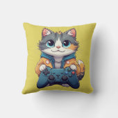 Kitten vasthoudend spelcontroller Lachende Gamer K Kussen (Achterkant)