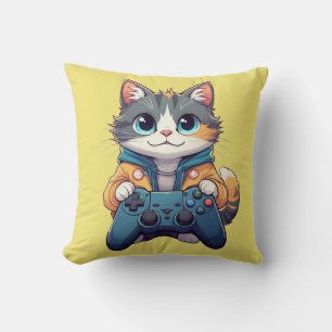 Kitten vasthoudend spelcontroller Lachende Gamer K Kussen