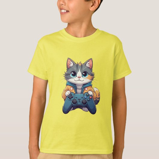 Kitten vasthoudend spelcontroller Lachende Gamer K T-shirt (Voorkant)