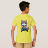 Kitten vasthoudend spelcontroller Lachende Gamer K T-shirt (Achterkant volledig)