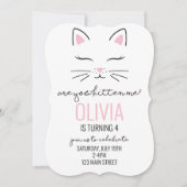 Kitten Verjaardag Invite met roze harten kat gezic Kaart (Voorkant)