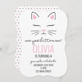 Kitten Verjaardag Invite met roze harten kat gezic Kaart