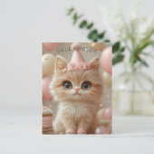 Kitten Verjaardag Pet Taart Ballonnen Briefkaart (Staand voorkant)