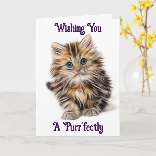 Kitten Verjaardag Wenskaart Kaart (Gele Bloem)