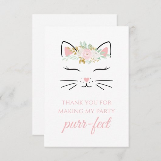 Kitten Verjaardagsfeestje bedankt kaarten bloemenf (Voorkant / Achterkant)