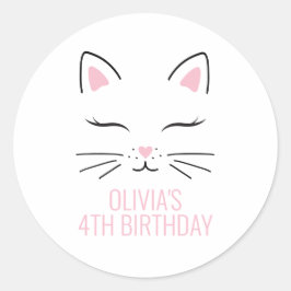 Kitten verjaardagsfeestje stickers kat gezicht