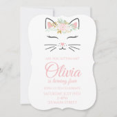 Kitten Verjaardagsuitnodiging met bloemengezicht v Kaart (Voorkant)
