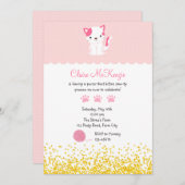 Kitten Verjaardagsuitnodiging (Schattigee Kitty Ca Kaart (Voorkant / Achterkant)