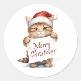Kitten Vrolijk Kerstfeest Ronde Sticker