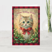 kitten warme vakantiewensen Buffalo Plaid Feestdagen Kaart (Voorkant)