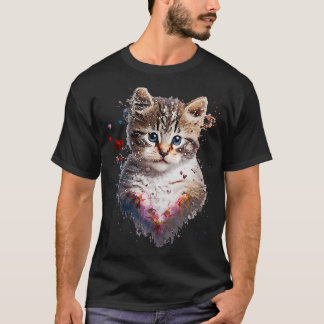 Kitten Waterverf Schilderen Kat Mam Valentijnsdag T-shirt