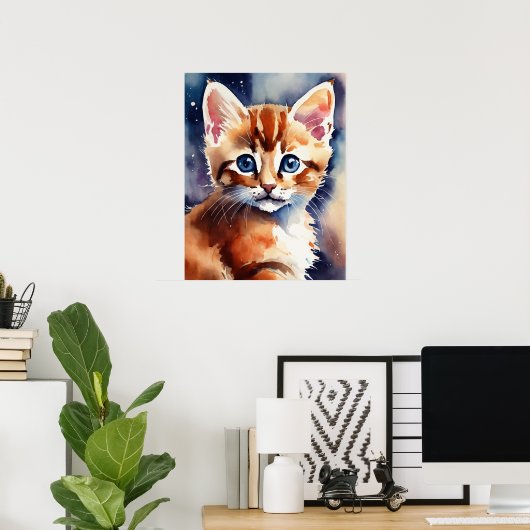 Kitten Waterverf Wall Poster (Thuiskantoor)