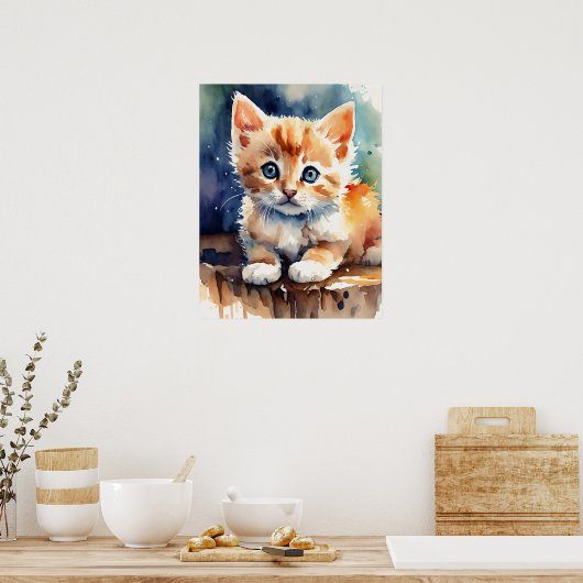 Kitten Waterverf Wall Poster (Keuken)