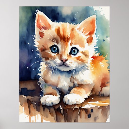 Kitten Waterverf Wall Poster (Voorkant)