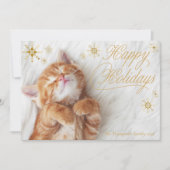 Kitten White Fur Gold Happy Holiday-kaarten Feestdagenkaart (Voorkant)