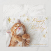 Kitten White Fur Gold Happy Holiday-kaarten Feestdagenkaart (Voorkant / Achterkant)