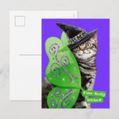 Kitten Witch Fairy Uitnodiging Briefkaart (Voorkant / Achterkant)