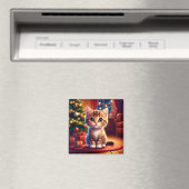 Kitten zit naast gloeiende kerstboom magneet (Insitu (Vaatwasser))