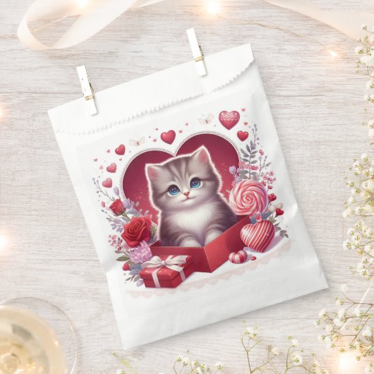 Kitten zitten in een doos met bloemen en geschenke bedankzakje (Geknipt)