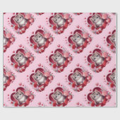 Kitten zitten in een doos met bloemen en geschenke cadeaupapier (Vlak)