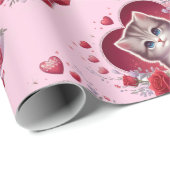 Kitten zitten in een doos met bloemen en geschenke cadeaupapier (Rol Hoek)